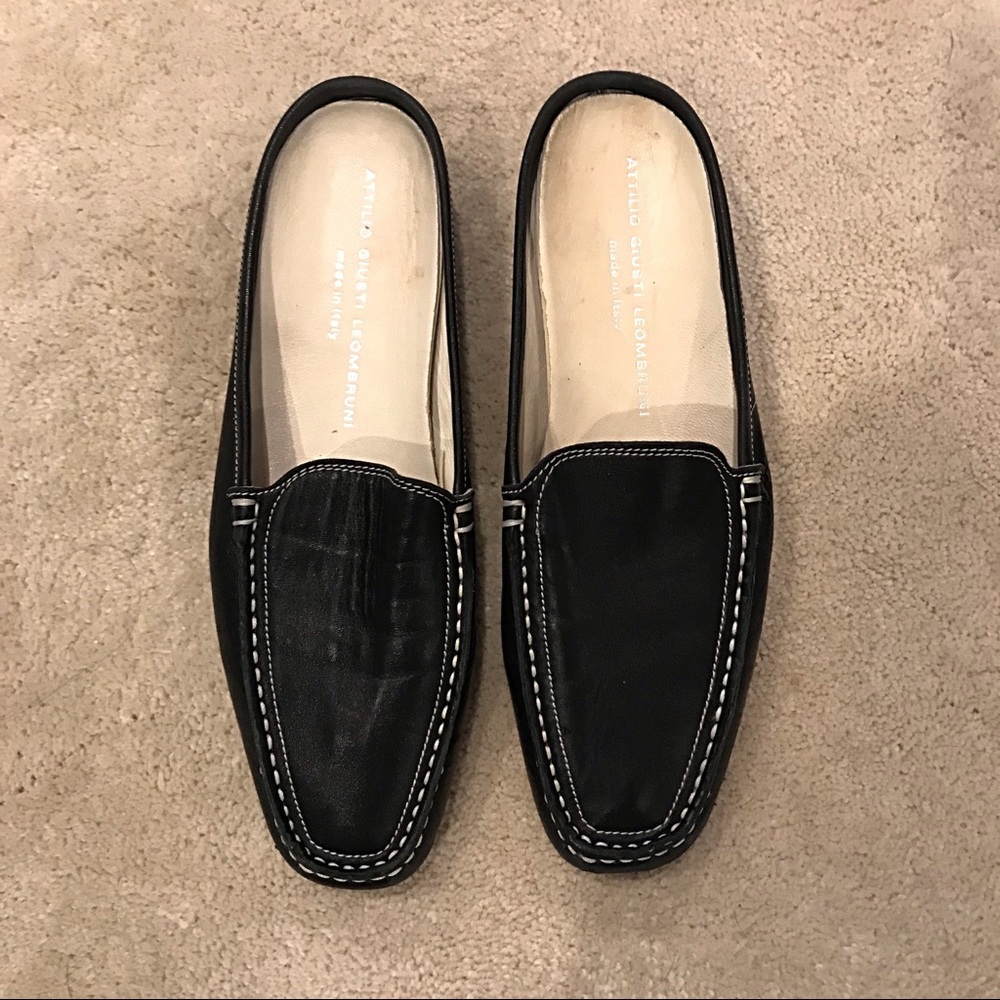 Attilio Giusti Black Leather Loafer Mules